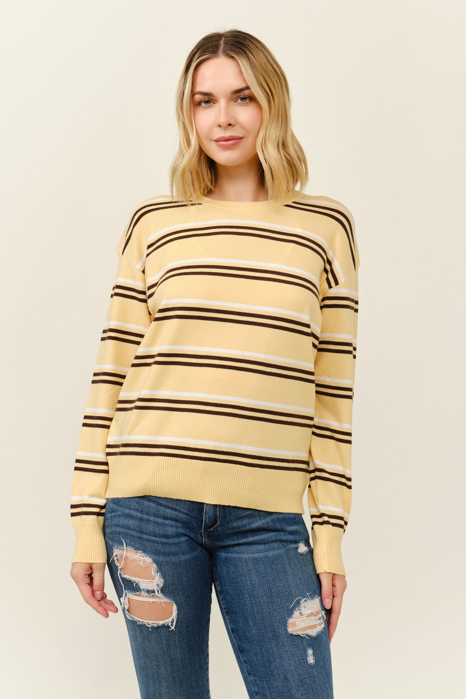 Cielo Women's Color Stripe Pull Over Sweater Top - SW2970 — shop and try on with AI characters