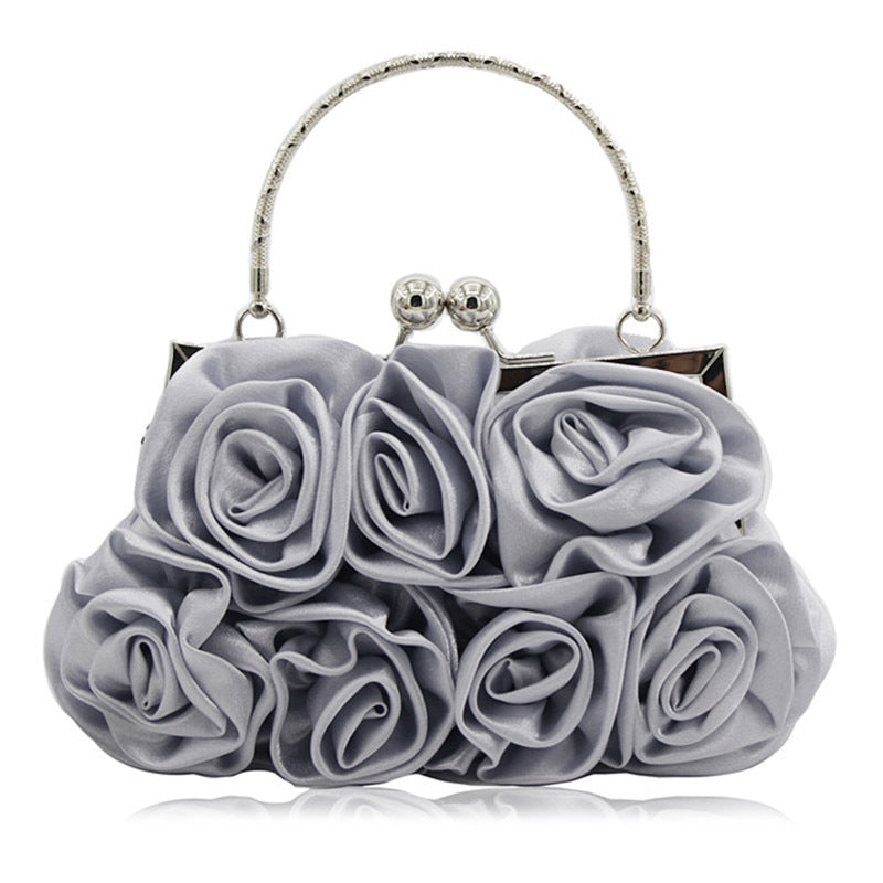 Foreign trade satin flower cloth bag handmade sewing 14 roses dinner bag satin cloth dress bag bride bag — shop and try on with AI characters