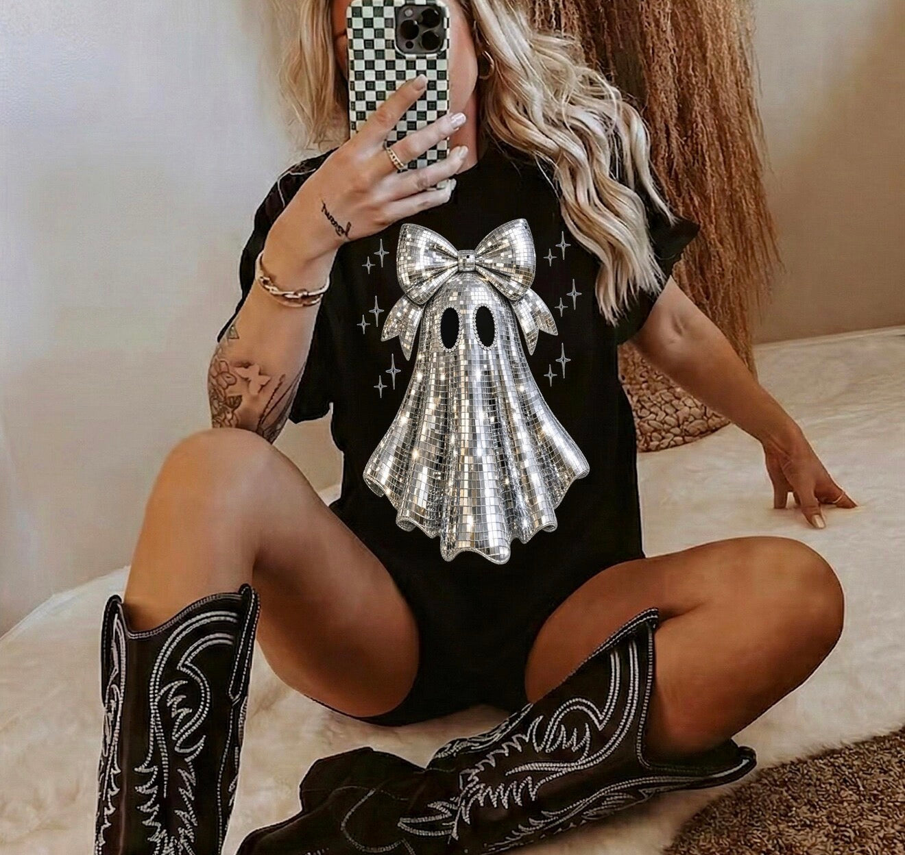 Viral Disco Ghost Tee — shop and try on with AI characters