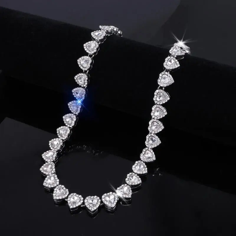45CM New Hip Hop Tennis Chain Bracelet Necklace Shiny Heart Rhinestone CZ Fashion Rock Party Jewelry — shop and try on with AI characters