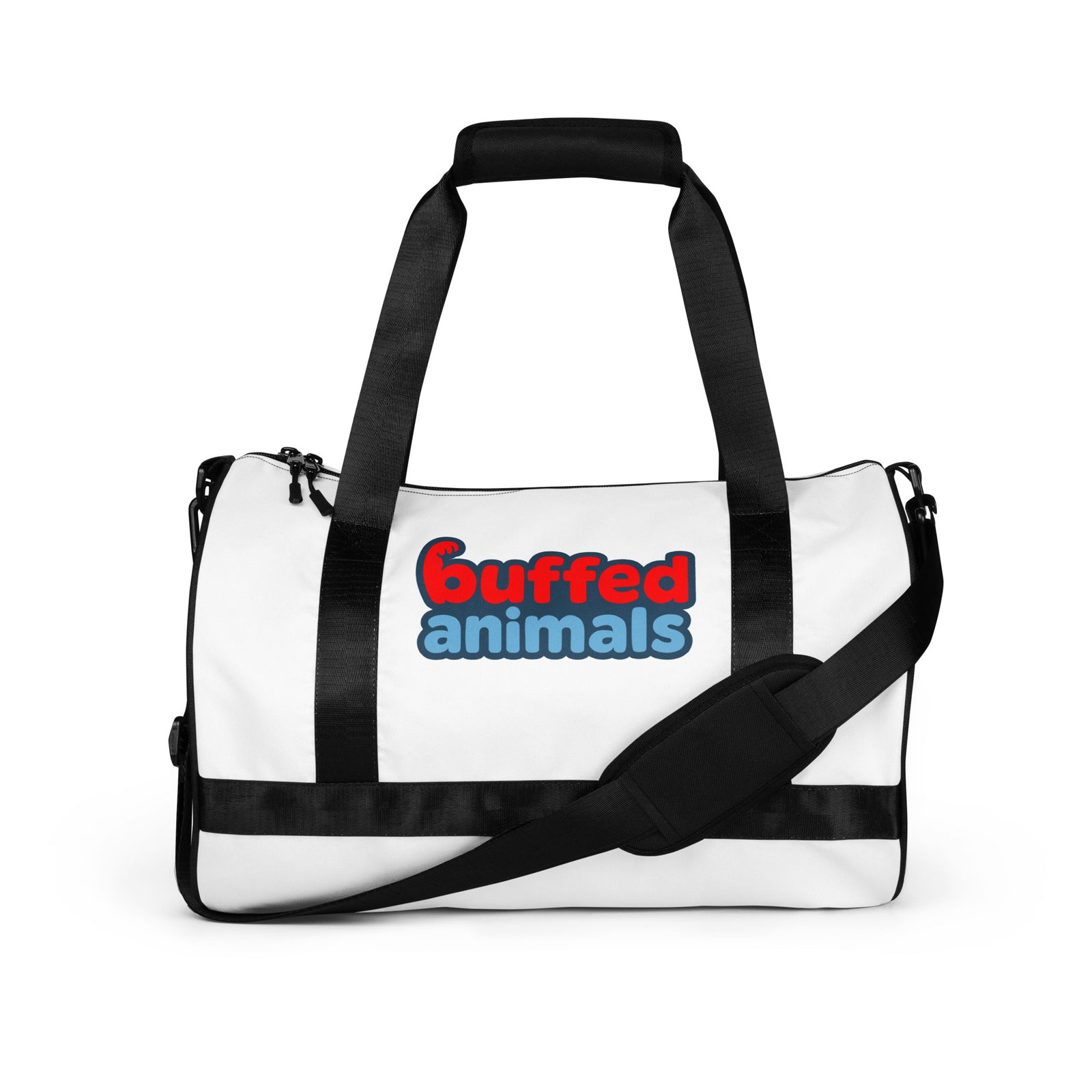Buffed Animals logo gym bag — shop and try on with AI characters