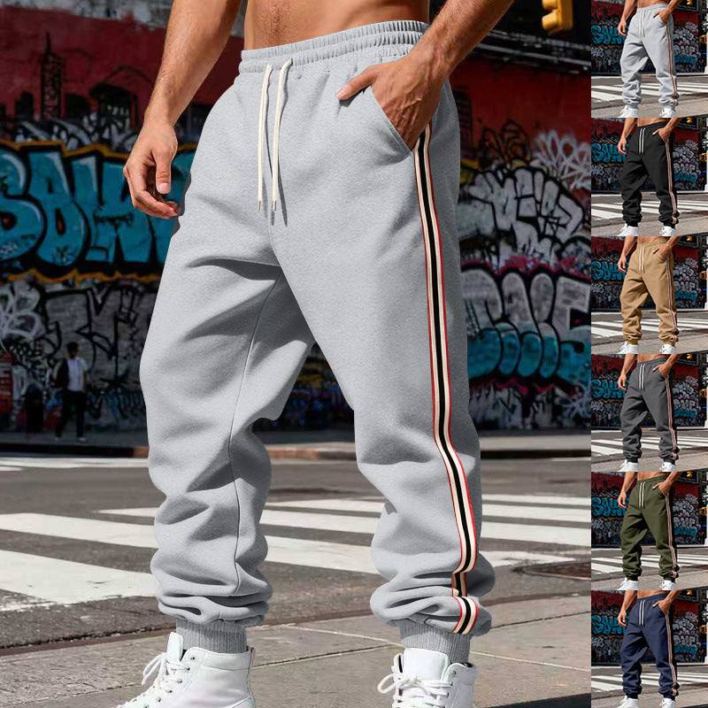 Men's Thickened Fleece-Lined Vertical-Stripe Sweatpants — shop and try on with AI characters