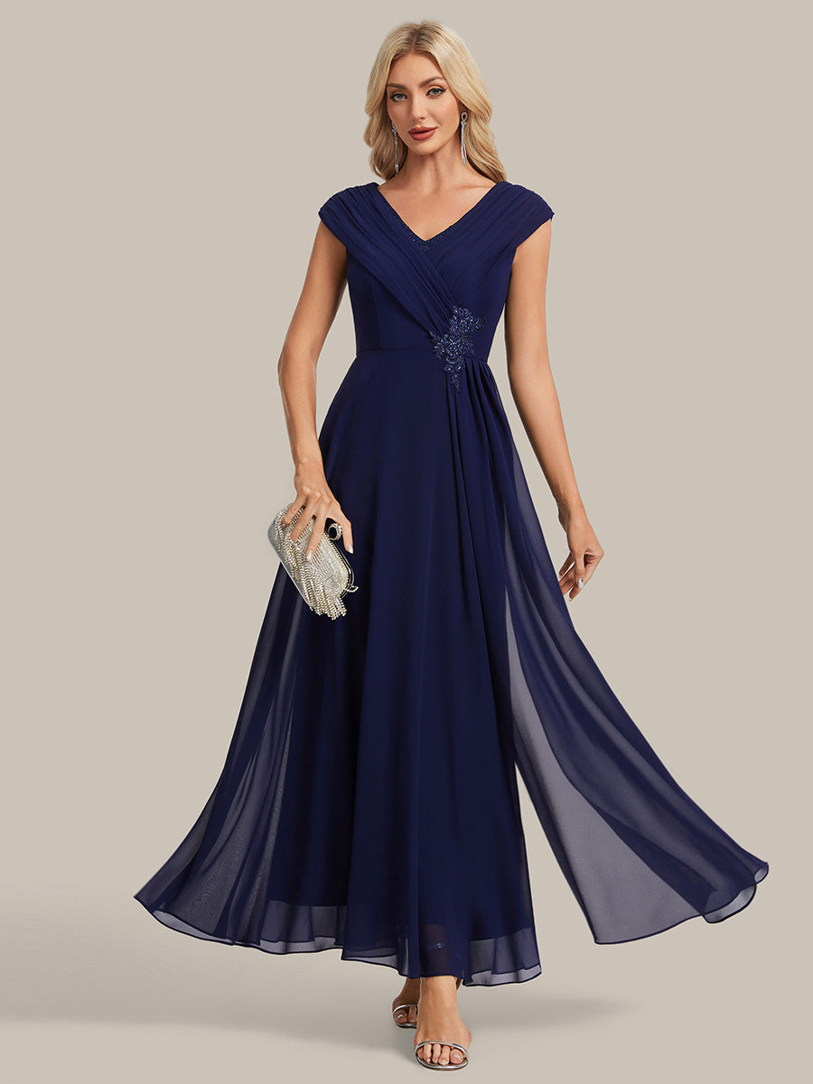 Flowing Ribbons Chiffon Cap Sleeve Mother of the Bride Dress — shop and try on with AI characters