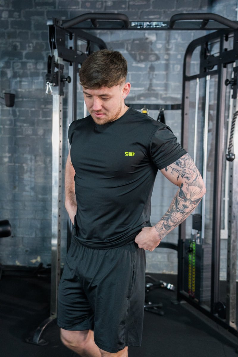 Black Tech Muscle Fit T-Shirt — shop and try on with AI characters