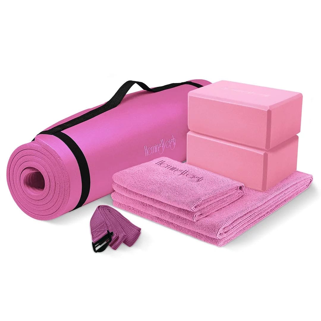 Pink Yoga Mat Set with Blocks, Strap & Towels – 6 Piece Kit — shop and try on with AI characters