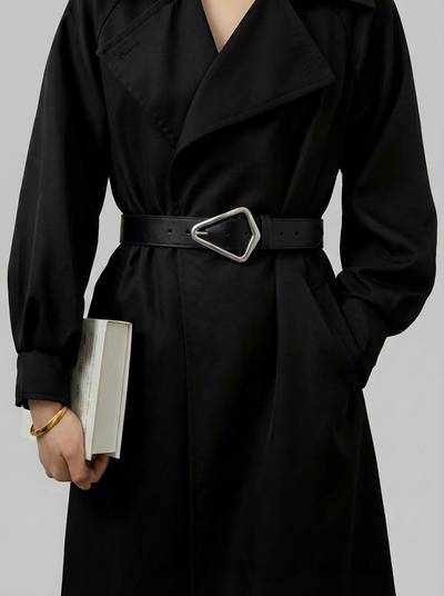 Women's Black Leather Belt with Architectural Geometric Buckle — Antique Silver Edition