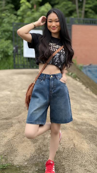 Lila wearing an AI-generated outfit