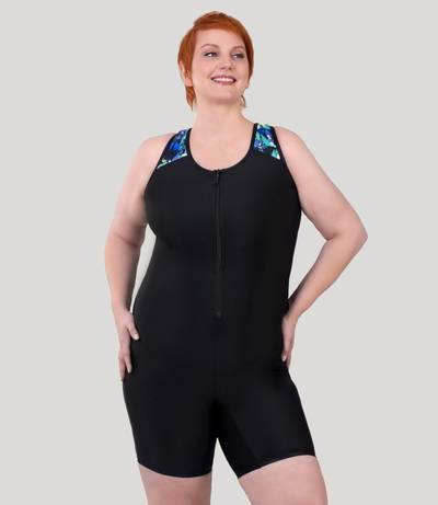 QuikEnergy Racerback Zip Front Aquatard Botanical Tides Print Black