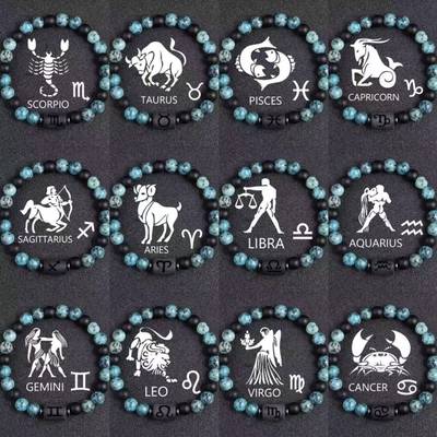 12 Zodiac Constellations Obsidian Protection  Bracelet