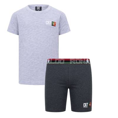 CR7 Underwear  – Pijama de Menino 100% Algodão Premium (T-shirt + Calção) Cinza