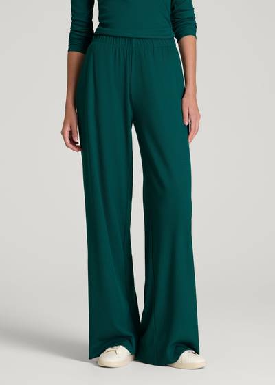 Ribbed Knit Wide Leg Pant for Tall Women in Deep Teal