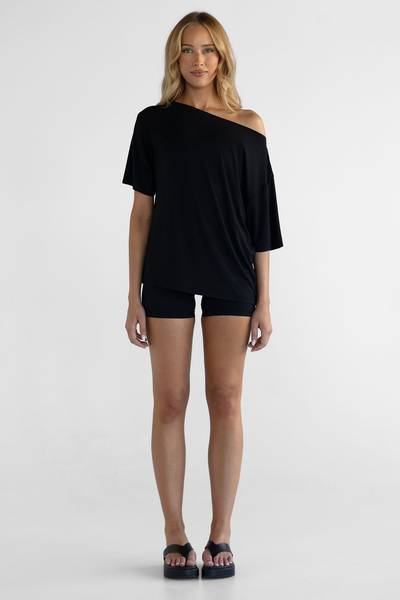 Off Shoulder Bamboo T-Shirt - Black