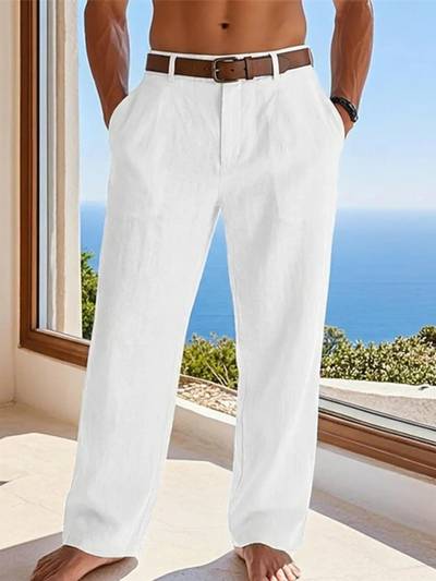 New Men's Formal Linen Summer Pants Straight Tube Solid Color