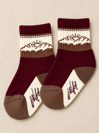 Maroon Blue Boot socks “Wild” Merino Wool