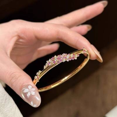 French Vintage Pink Flower Bracelet, Luxury Chic Sleek Fashion Wristband, Exquisite Sweet Jewelry