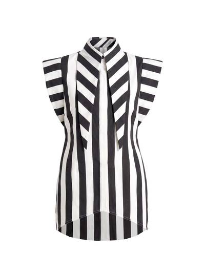 Matilda X 16" Long Collar Stripped Sleeveless Shirt Dress