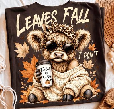 Leaves Fall Highland Cow T-Shirt