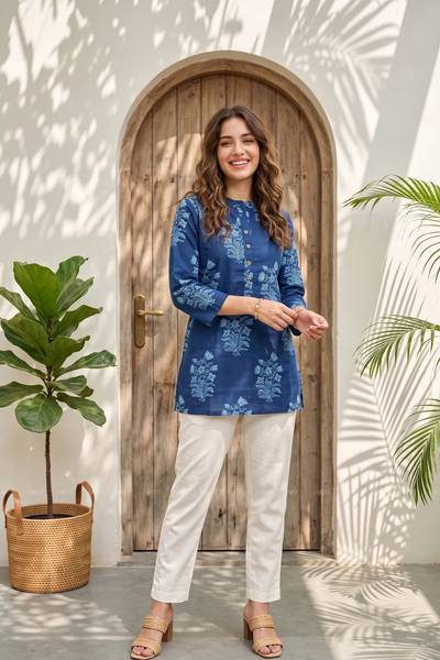 Indigo Bloom Printed Short Kurta