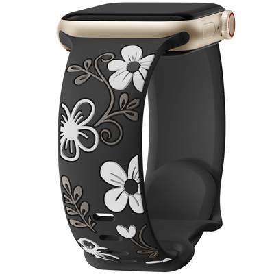 Witzon Floral Band Compatible with Apple Watch Bands For Women 40mm 41mm 38mm 42mm 44mm 45mm 46mm 49mm, Engraved Cute Flower Silicone Dressy Strap