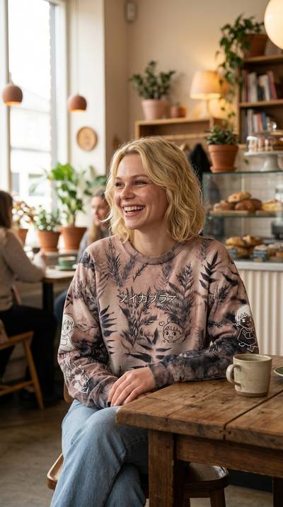Freya wearing Tie-dye sweatshirt
