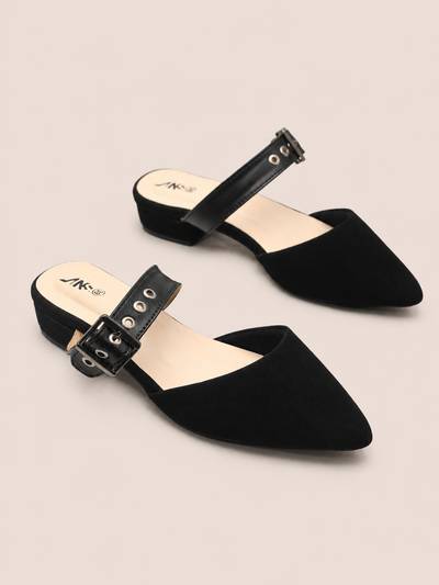 Nawabi Elara Pointed Toe Buckle Strap Low Heel Shoes  | Nawabi Shoes
