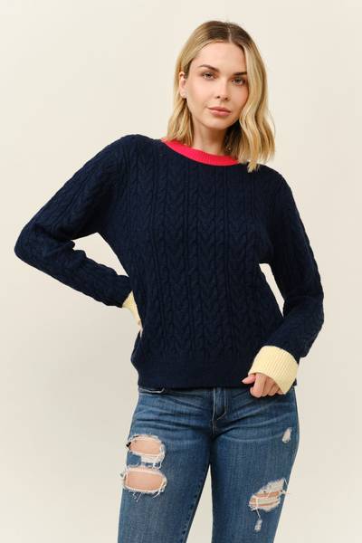 Cielo Women's Round Neck Color Block Pull Over Sweater  - SW3590