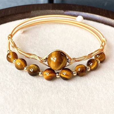 Natural Crystal Uniquely Woven 14K Gold Double-Ring Lucky Bracelet