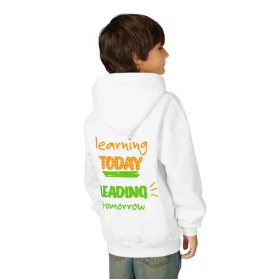 Kids Hoodie — “Learning Today, Leading Tomorrow” Inspirational Kids Hooded Sweatshirt