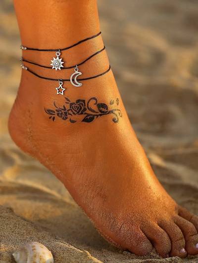 Sun Moon Star Layered Anklet Set