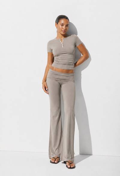 Noura short sleeve flared co ord set - ash brown