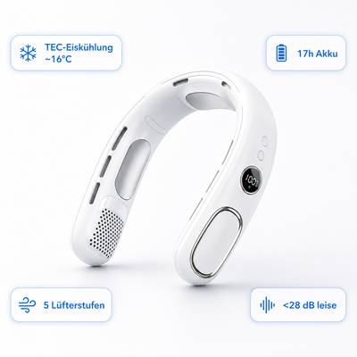 FrostBand | Tragbarer Halsventilator mit TEC-Eiskühlung & LED Display