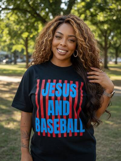 StoneyBoi wearing Jesus and Baseball Graphic Tee on Black