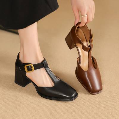 Marcele T-Strap Leather Pumps
