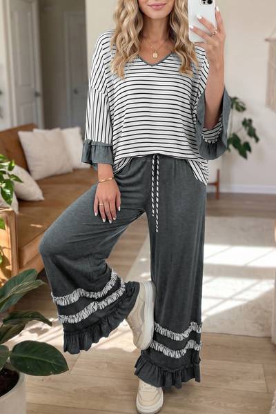 Vada Drew Striped V-Neck Pants