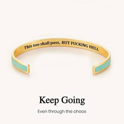 "This Too Shall Pass"Enamel Engraved Cuff Bangle
