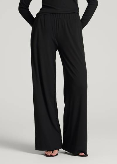 Ribbed Knit Wide Leg Pant for Tall Women in Deep Black