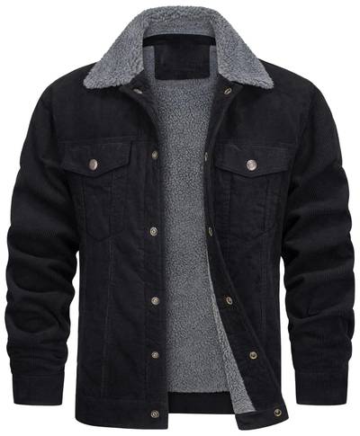 Lined Corduroy Jacket with Sherpa Collar for Men