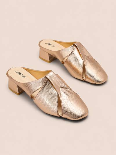 Luxe Metallic Low Block Heel Mule Shoes for Women  | Nawabi Shoes