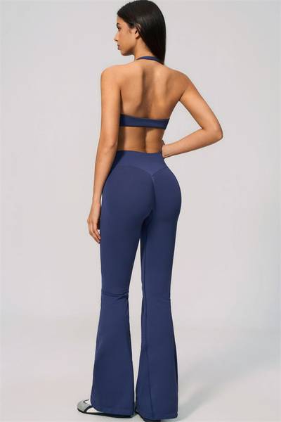 The Velvetine Halter Sports Bra Flared Leggings 2-Piece Set