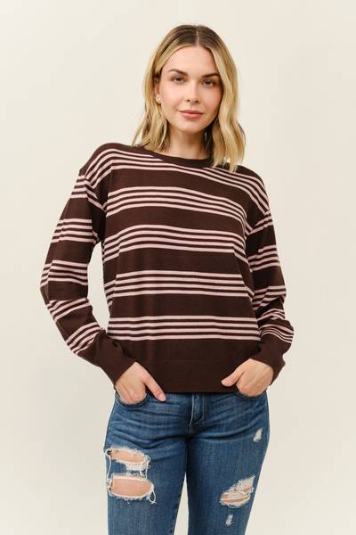 Cielo Women's Color Stripe Pull Over Sweater Top - SW2860