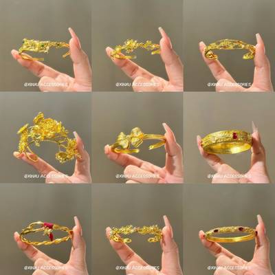 Modern Gold Floral Open Bangle for Traditional Chinese Wedding