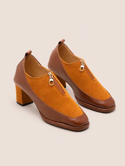 Zivara Front Zip Block Heel Shoes for Women | Nawabi Shoes