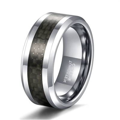OAHLAN Personalized 6mm/8mm Black Fiber Inlay Tungsten Carbide Ring for Men Women Engagement Wedding Band Fashion Jewelry