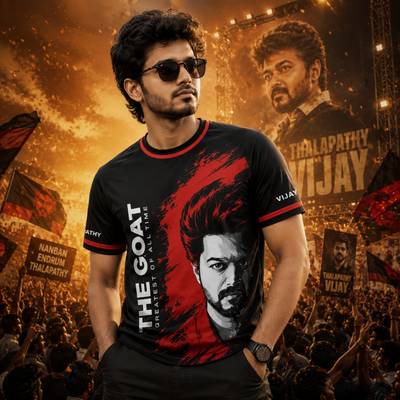 The G.O.A.T. Thalapathy Vijay Fan T-Shirt for Men | Premium Black Half Sleeve Graphic Jersey