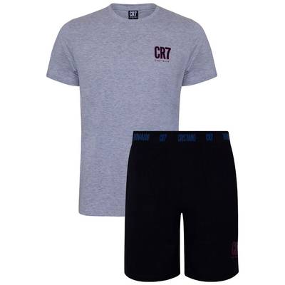 CR7 Pijama Homem de Manga Curta com Calção (Cinza Claro e Preto) - 100% Algodão