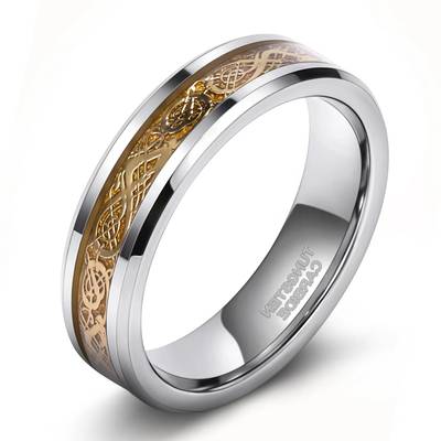 OAHLAN 6/8mm Classic Wedding Band Gold Dragon Inlay Polished Tungsten Carbide Ring for Men Women Engagement Fashion Jewelry
