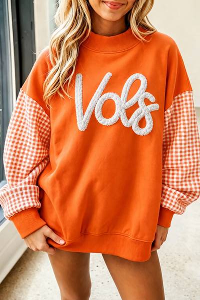 Custom College Team Chenille Embroidered Sweatshirt – Personalized Team Name with Tone-on-Tone Checkerboard Sleeves