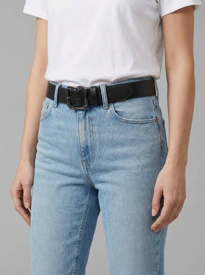 Women's Black Leather Belt with Intertwined Geometric Buckle — Gunmetal Edition