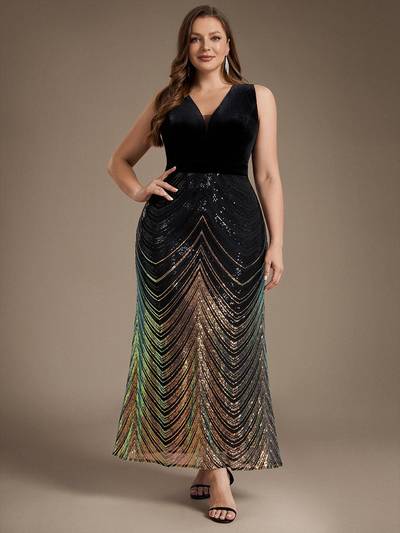 Plus Size Sequins Sleeveless Mermaid Formal Dress