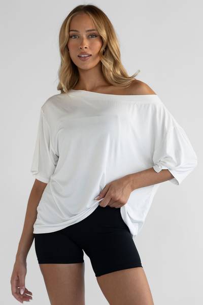 Off Shoulder Bamboo T-Shirt - White